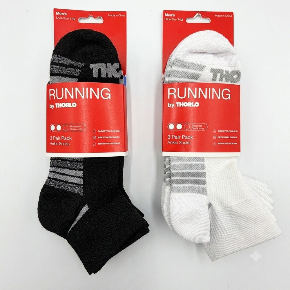 Thorlo Running Ankle Socks Mens 7-12 Black White 6 Pair Pack Moderate Cushion